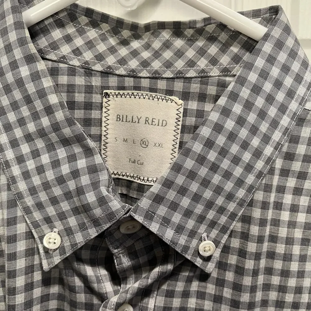 Billy Reid Shirt Men XL Gingham Check Full Cut Button Down Long Sleeve Gray/Whit